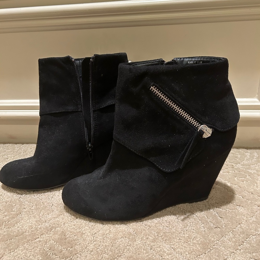 Black suede wedged booties